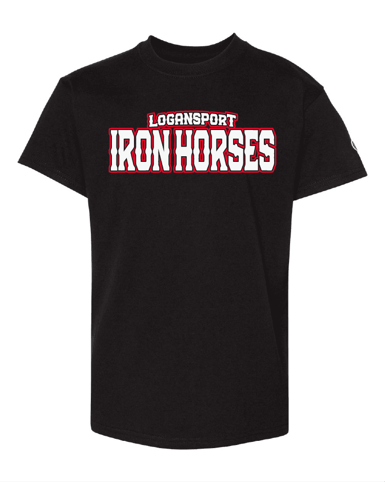 Youth Logansport Iron Horses Wordmark Champion T-shirt black front