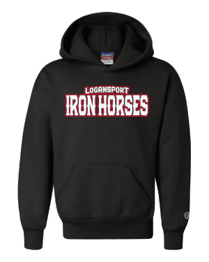 Youth Logansport Iron Horses Champion Hoodie black front