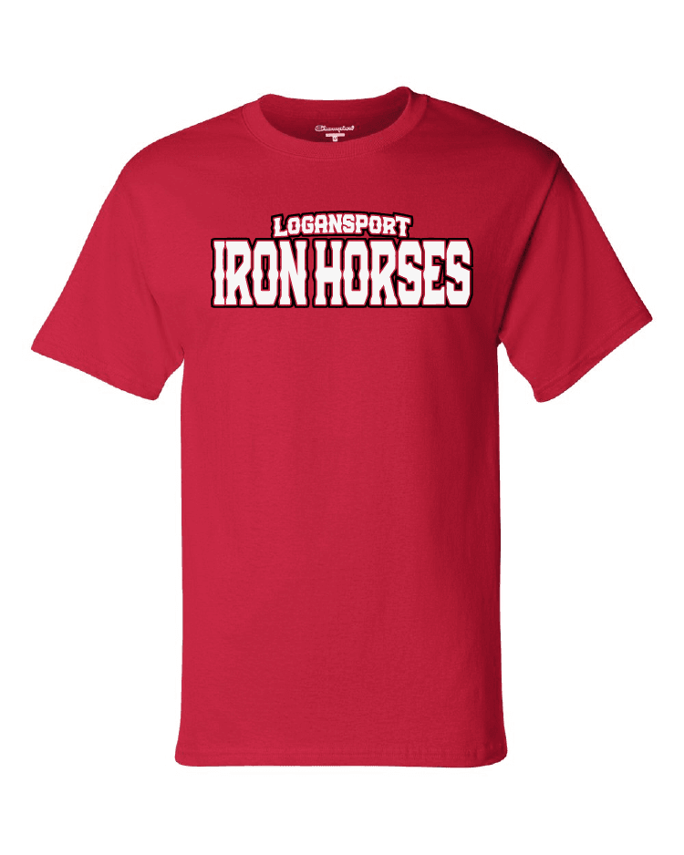 Logansport Iron Horses Wordmark Champion T-shirt red front